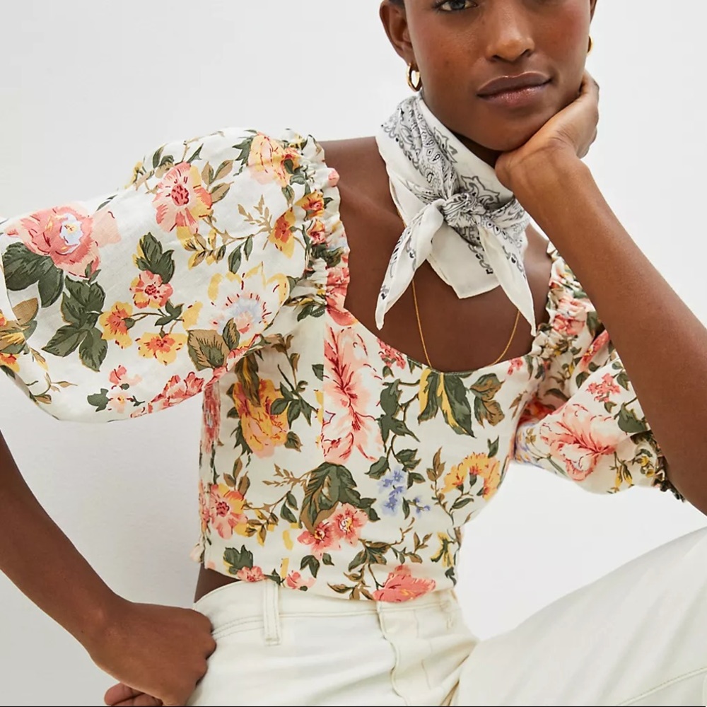 Anthropologie + Faithfull The Brand Pietra May Linen Crop Top - Picture 2 of 6